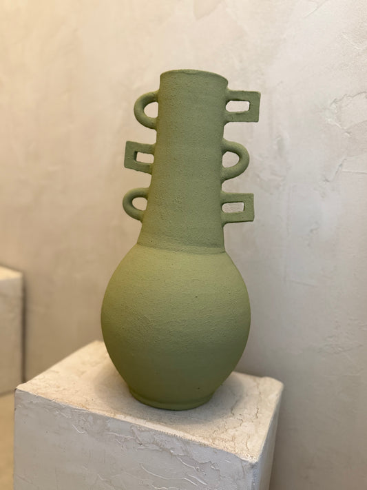Vase artisanal marocain vert sauge minéral - Fait main